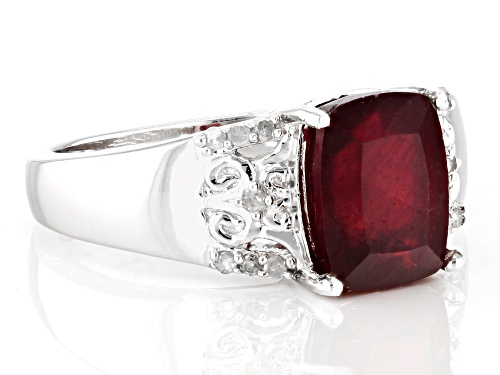 3.00ct Cushion Mahaleo® Ruby With 0.06ctw Round White Diamond Accent Rhodium Over Silver Ring - Size 8