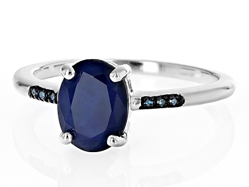 1.68ct Oval Blue Sapphire With 0.02ctw Blue Diamond Accent Rhodium Over Sterling Silver Ring - Size 7