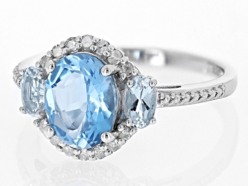 1.91ct Swiss Blue Topaz, 0.34ctw Aquamarine With 0.12ctw White Diamond Rhodium Over Silver Ring - Size 7