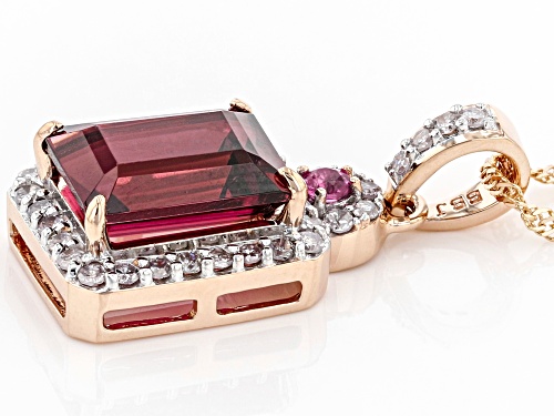 2.51ctw Pink Tourmaline With Pink Spinel And White Diamond 14k Rose Gold Pendant With Chain.