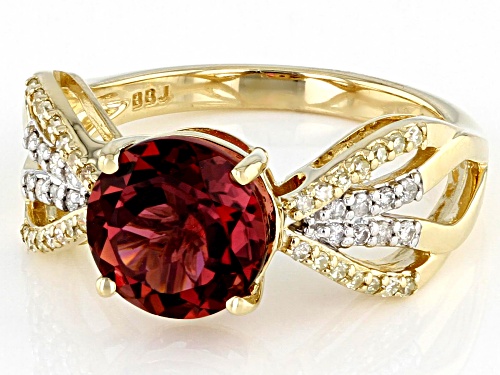 1.75ct Pink Tourmaline With 0.19ctw Round Canary And White Diamond 14K Yellow Gold Ring - Size 8