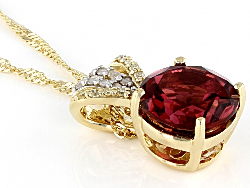 1.82ctw Pink Tourmaline With Canary & White Diamond Accent 14K Yellow Gold Pendant With Chain