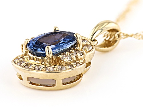 .75ctw Ceylon Blue Sapphire With .15ctw White Diamond 10K Yellow Gold Pendant With Chain.