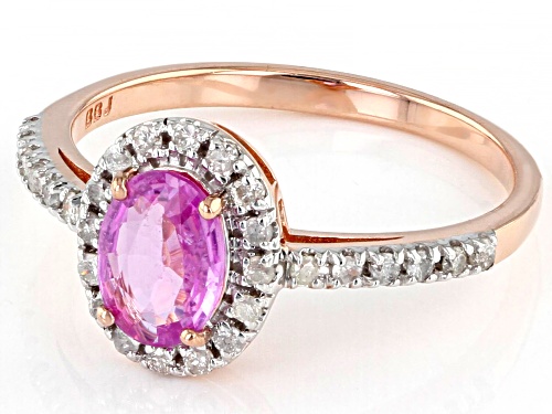 0.65ct Oval Pink Sapphire With 0.21ctw White Diamond Rhodium Over 10K Rose Gold Ring - Size 7