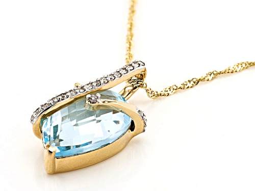 4.70ct Pear Glacier Topaz(TM) With 0.08ctw Diamond Accent 10K Yellow Gold Pendant With Chain