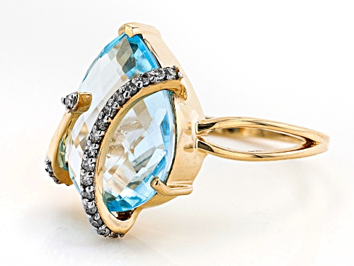 4.70ct Pear Glacier Topaz(TM) With 0.09ctw Round White Diamond Accents 10k Yellow Gold Ring - Size 7
