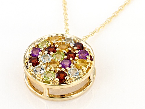 0.57ctw Round Multi-Gem 10K Yellow Gold Pendant With Rope Chain