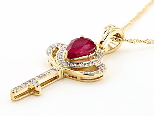 1.50ct Mahaleo Ruby(R) With 0.18ctw White Diamond 10k Yellow Gold Key Pendant With Chain