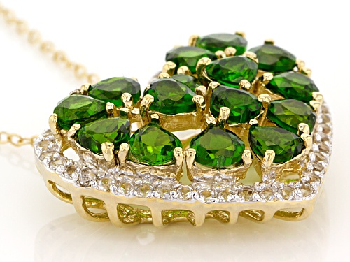 4.70ctw Russian Chrome Diopside & 1.04ctw White Topaz 18k Gold Over Silver Heart Pendant With Chain