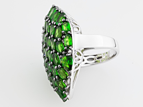 9.23ctw Oval And Pear Shape Chrome Diopside Rhodium Over Sterling Silver Ring - Size 7