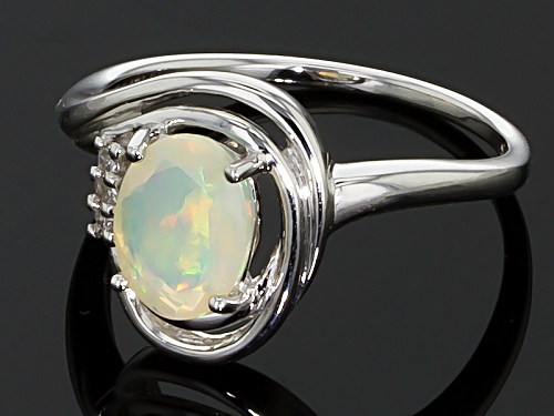 .55ct Oval Ethiopian Opal With .03ctw Round White Three Diamond Accents Sterling Silver Ring - Size 11