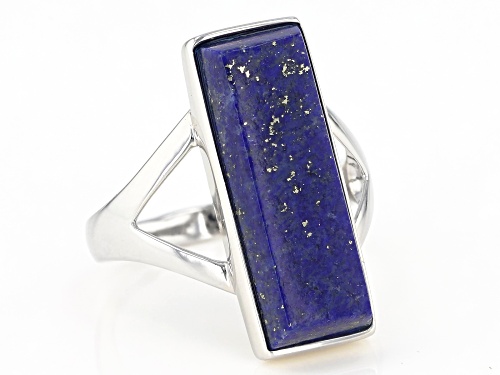 21x7mm Rectangular Lapis Lazuli Rhodium Over Sterling Silver Ring - Size 7