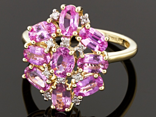 2.20ctw Oval Pink Sapphire With .07ctw Round White Diamond Accent 10k Yellow Gold Ring - Size 12