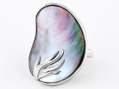 30x20mm Tahitian Mother-of-Pearl Rhodium Over Sterling Silver Ring - Size 6