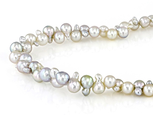 3-5mm Multi-Color Cultured Japanese Akoya Pearl Rhodium Over Sterling Silver Necklace - Size 18