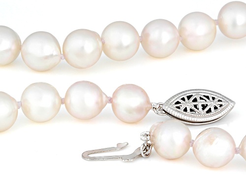 8mm White Cultured Japanese Akoya Pearl Rhodium Over Sterling Silver Necklace - Size 18