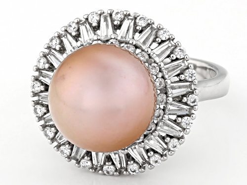 Genusis Pearls™ 10.5mm Pink Cultured Freshwater Pearl And Bella Luce® Rhodium Over Silver Ring - Size 7