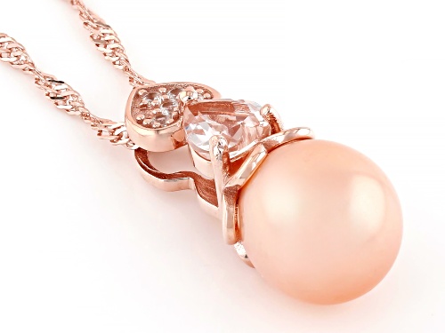 8.5-9mm Pink Cultured Freshwater Pearl with Morganite & Zircon 18k Rose Gold Over Silver Pendant