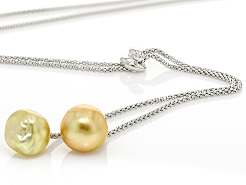 12mm Golden Cultured South Sea Pearl Rhodium Over Sterling Silver Necklace - Size 26