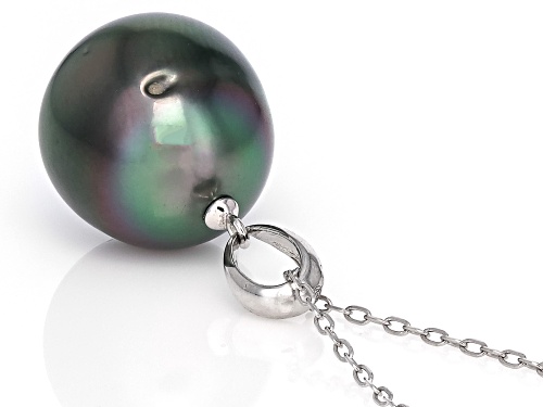 13-14mm Cultured Tahitian Pearl Rhodium Over 14k White Gold Pendant With Chain