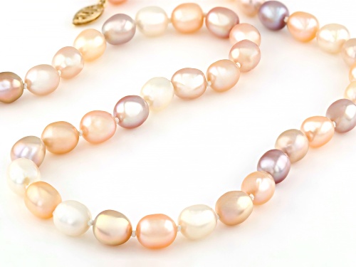 7-8mm Multi-Color Cultured Freshwater Pearl 14k Yellow Gold Necklace - Size 18