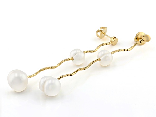 7-11mm White Cultured Freshwater Pearl 18k Yellow Gold Over Sterling Silver Earrings