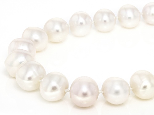 9.5-10.5mm White Cultured Freshwater Pearl Rhodium Over Sterling Silver Necklace - Size 18