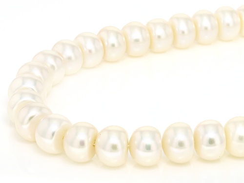9-10mm White Cultured Freshwater Pearl Rhodium Over Sterling Silver Necklace - Size 18