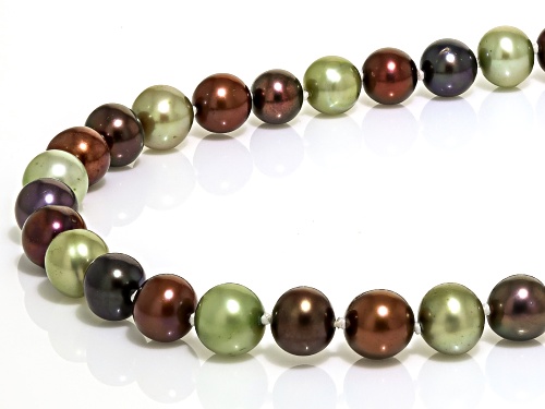 6-7mm Multi-Color Freshwater Pearl Rhodium Over Sterling Silver Necklace - Size 22