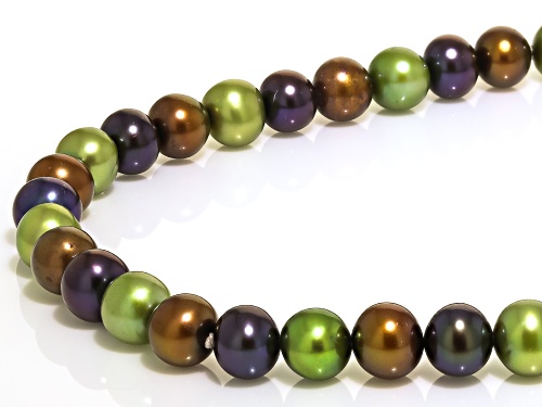 6-7mm Multi-Color Freshwater Pearl Rhodium Over Sterling Silver Necklace - Size 36