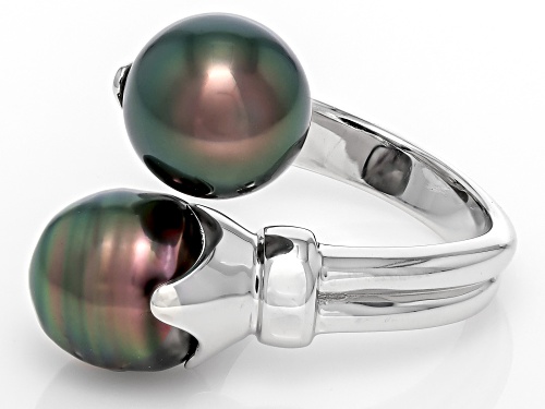 9.5-11mm Cultured Tahitian Pearl Rhodium Over Sterling Silver Ring - Size 8