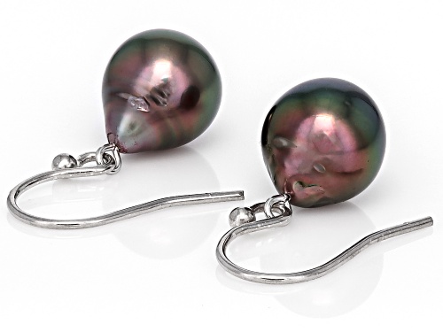 9-10mm Cultured Tahitian Pearl Rhodium Over Sterling Silver Earrings
