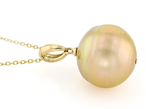 14-15mm Golden Cultured South Sea Pearl 14k Yellow Gold Pendant