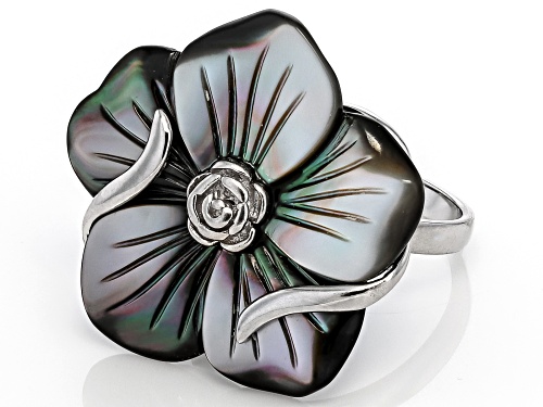 Tahitian Mother-Of-Pearl Rhodium Over Sterling Silver Ring - Size 7