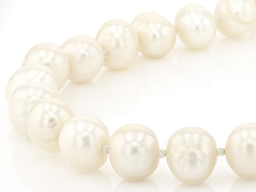 9.5mm White Cultured Freshwater Pearl Rhodium Over Sterling Silver Necklace - Size 30