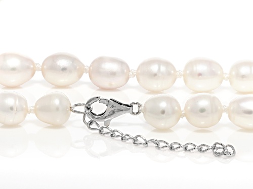 9.5mm White Cultured Freshwater Pearl Rhodium Over Sterling Silver 20 Inch Strand Necklace - Size 20