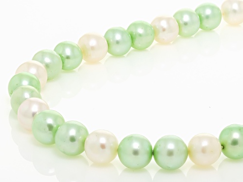 7.5mm Pistachio & White Cultured Freshwater Pearl Rhodium Over Sterling Silver Necklace - Size 20