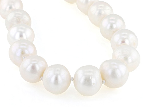 12.5-13.5mm White Cultured Freshwater Pearl Rhodium Over Sterling Silver Necklace - Size 20