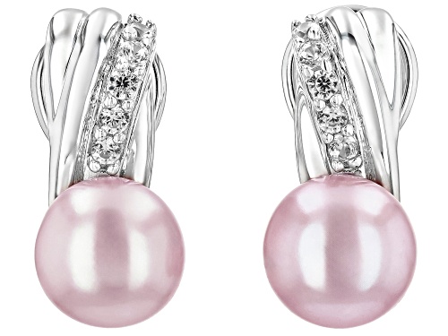 8-8.5mm Lavender Cultured Freshwater Pearl And White Zircon Rhodium Over Sterling Silver Earrings