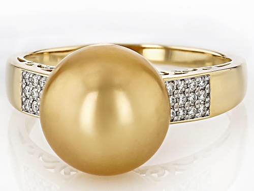9mm Golden Cultured South Sea Pearl & Moissanite Fire® 0.24ctw DEW 14k Yellow Gold Ring - Size 12