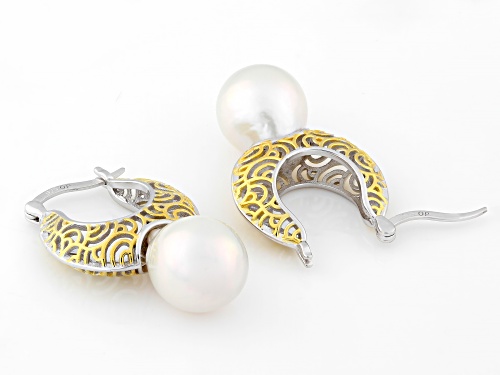 Genusis™ 11mm White Cultured Freshwater Pearl 18k Gold & Rhodium Over Silver Two-Tone Earrings