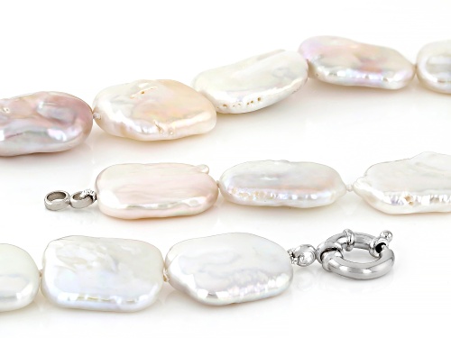 12-16mm White Cultured Freshwater Pearl Rhodium Over Sterling Silver 20 Inch Necklace - Size 20