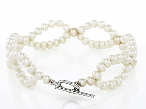 4-6mm White Cultured Freshwater Pearl Sterling Silver Bracelet