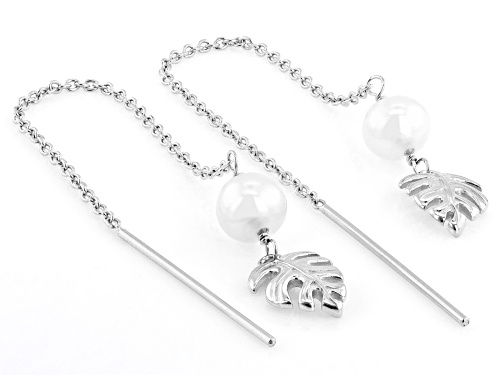 5mm White Cultured Freshwater Pearl Rhodium Over Sterling Silver Earrings