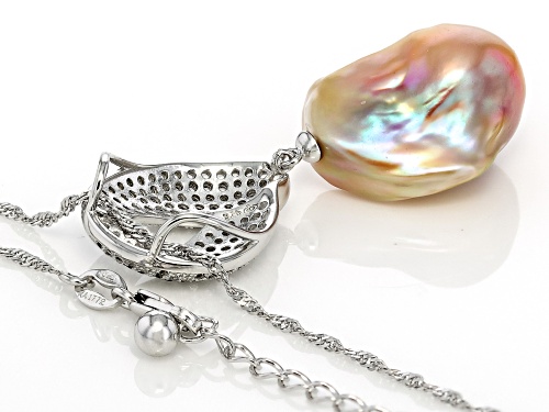 Genusis™ 14mm Cultured Freshwater Pearl With Topaz Rhodium Over Sterling Silver Pendant With Chain
