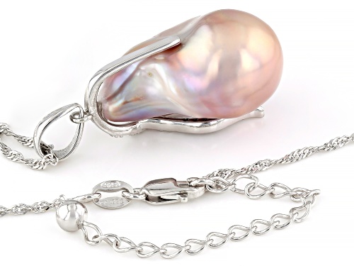 Genusis™ 14mm Cultured Freshwater Pearl With White Topaz Rhodium Over Silver Pendant With Chain