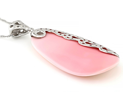Pink Conch Shell Rhodium Over Sterling Sliver Pendant With Chain