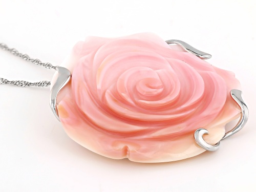 Pink Conch Shell Rhodium Over Sterling Sliver Pendant With Chain
