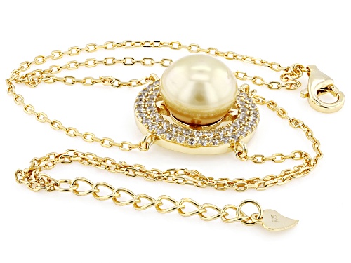 10mm Golden Cultured South Sea Pearl With White Zircon 18k Yellow Gold Over Silver Bracelet