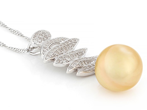 10mm Golden Cultured South Sea Pearl With Topaz Rhodium Over Sterling Silver Pendant With Chain
